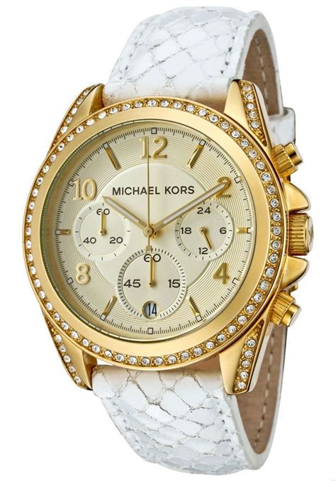 michael kors gold plated white leather strap watch|Michael Kors Watch band extender.